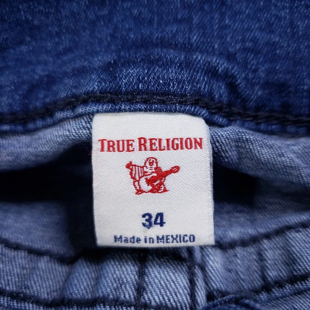 True Religion Jeans Mens 34 (35x32) Blue Ricky Relaxed Straight Med‎ Wash Denim